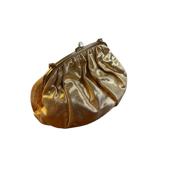 Ingber Gold Lame Small Evening Bag Purse Snap Closure - Picture 3 of 5